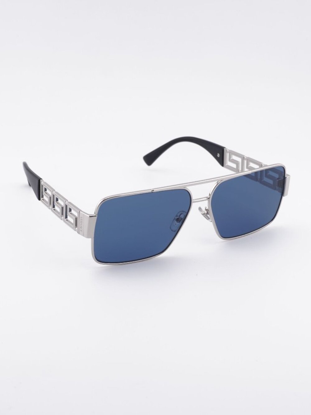 Versace VE2290 100180 Sunglasses Silver Rectangle Frame, Blue Lenses